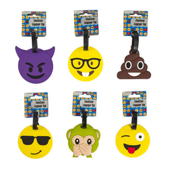 LUGGAGE TAG EMOTICON 6 ASST 3EA ON 12PC MDSG STRIP LUGGAGE TAG EMOTICON 6 ASST 3EA ON 12PC MDSG STRIP