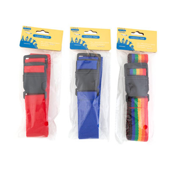 LUGGAGE STRAP 1.38INX6FT 3ASTCOLORS/PBHRED/BLUE/MULTICOLOR