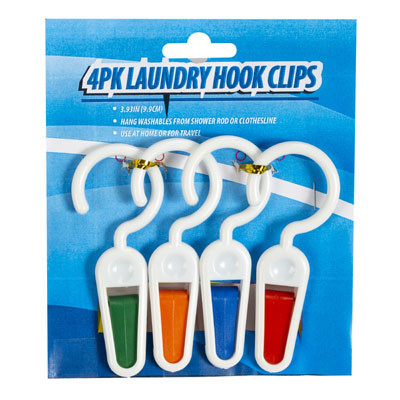 LAUNDRY HOOK W/CLIP 4PK  3.93IN PLASTIC CLEANING/TCD
