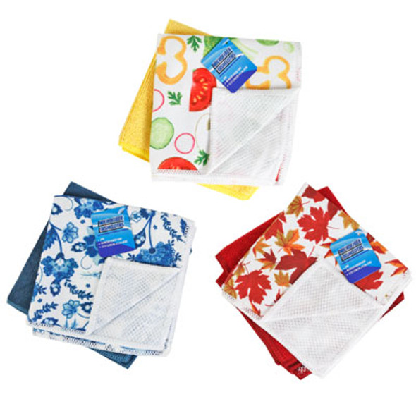 DISH CLOTH W/MESH SCRUB SIDE 2PK MICROFIBER 3AST FALL PRINTS W/COLOR SOLIDS CLEAN HT/JHOOK DISH CLOTH W/MESH SCRUB SIDE 2PK MICROFIBER 3AST FALL PRINTS W/COLOR SOLIDS CLEAN HT/JHOOK