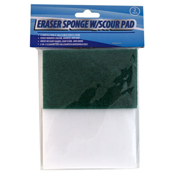 ERASER SPONGE W/SCOUR PAD 2PK 2-MDSG STRIPS INCL/NOT PRELOADED CLEANING PBH ERASER SPONGE W/SCOUR PAD 2PK 2-MDSG STRIPS INCL/NOT PRELOADED CLEANING PBH