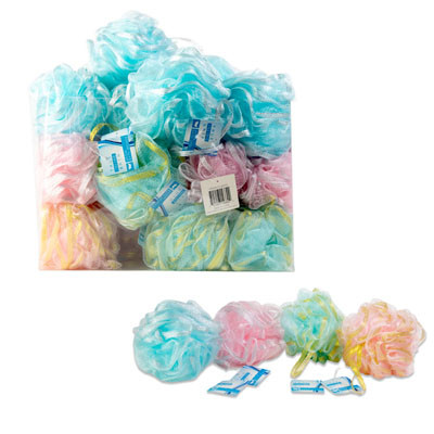BATH SPONGE W/GLITTER RIBBON 40GM 4AST COLORS/42PC PVC DISPLY
