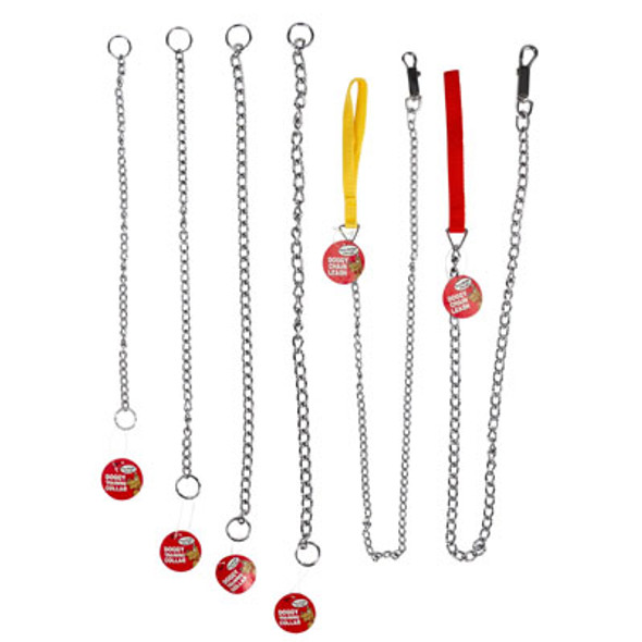 DOG CHOKE CHAIN & LEASH ASST 3 LEASHES & 4 CHOKE CHAINS DOG CHOKE CHAIN & LEASH ASST 3 LEASHES & 4 CHOKE CHAINS