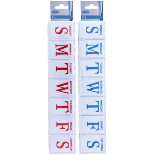 PILL ORGANIZER JUMBO WEEKLY 2AST 11X2X1.25IN WHITE CASE W/RED OR BLUE LETTERS HBA/HDR
