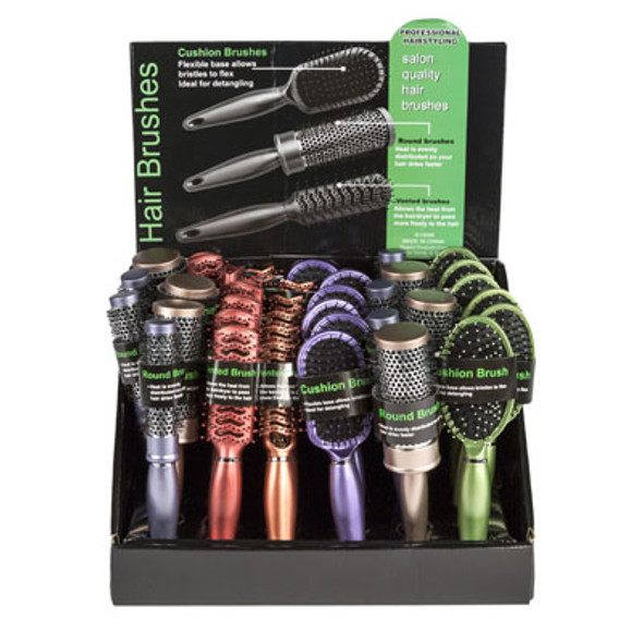 HAIR BRUSH 6AST METALLIC 36PC PDQ HBA SLEEVE