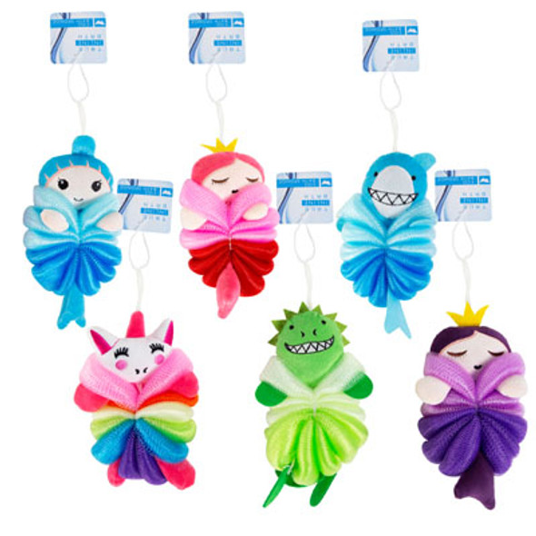 BATH SPONGE FUN CREATURES DELUXE 6AST W/STRING HBA/HT