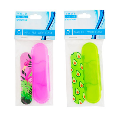 NAIL FILE PRINTED W/MINI CASE 2AST PATTERN HBA/PBH 12PC STRIP PBSLEEVE FLAMINGO/AVOCADO