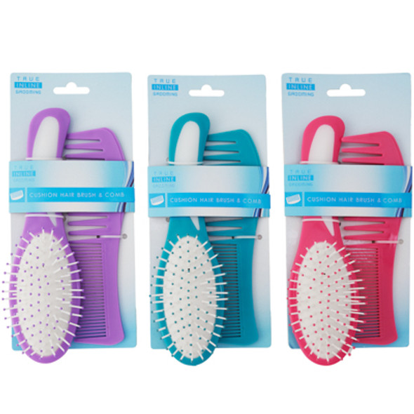 HAIR BRUSH & COMB SET 3AST COLORS 7.09IN COMB/8.07IN BRUSH SLEEVE TCD HAIR BRUSH & COMB SET 3AST COLORS 7.09IN COMB/8.07IN BRUSH SLEEVE TCD