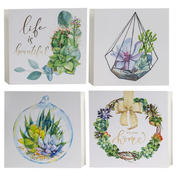 HOME DECOR TABLETOP 5.875IN BOXW/FOIL 4ASST SUCCULENT DESIGNSMDF COMPLY/UPC LABEL