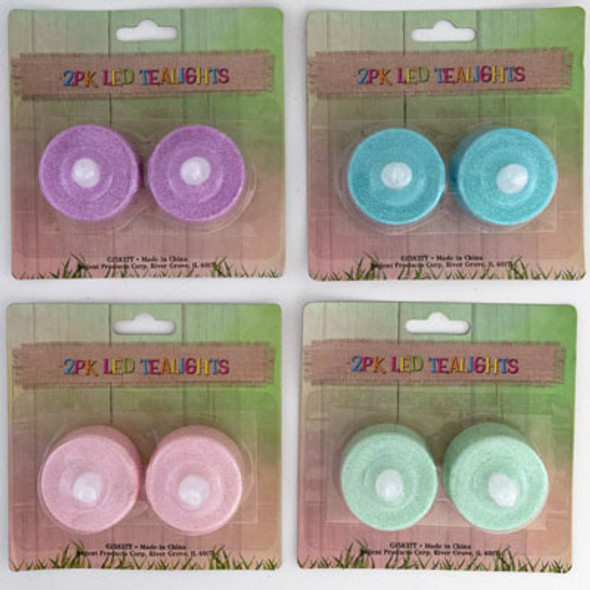 TEALIGHT LED 2PK GLITTER 4AST SPRING PASTELS/SPRING BLISTER