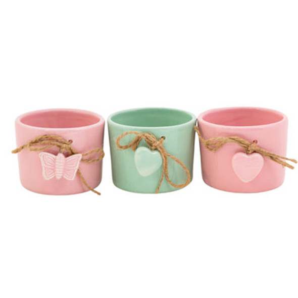 PLANTER CERAMIC 3AST W/TWINE & DANGLE ICON 3.5 DIA X 2.5 H UPC LABEL