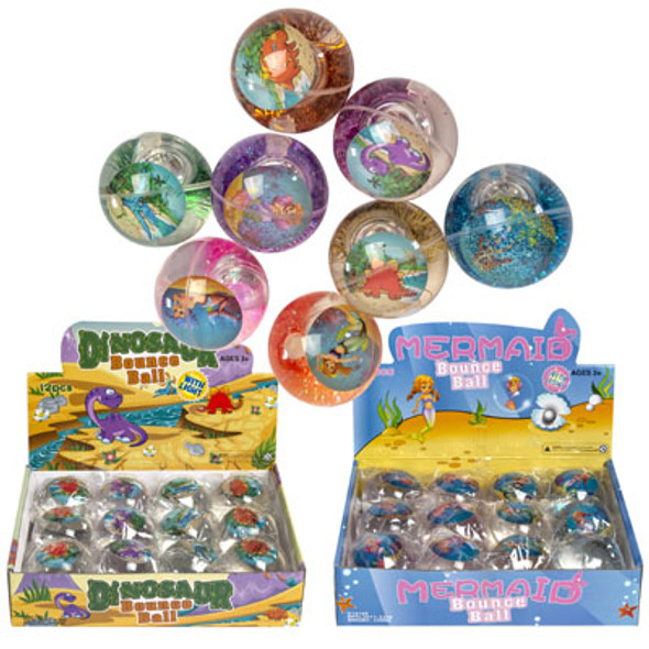 BOUNCING BALL LIGHT UP 1 EACH DINO/MERMAID 12PC PDQ/MSTR CTN W/GLITTER/TINSEL 4AST PER STYLE