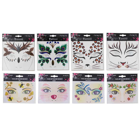 FACE ART 8AST 4-TATTOO & 4-FACE ART EACH ON 12PC MDSG STRIP PB/INSERT CARD 24PC POLYINNER