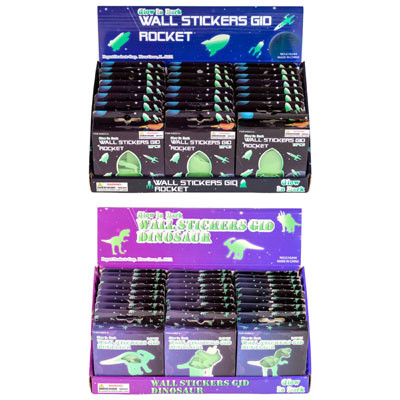 WALL STICKERS GID 2AST 24CT DINO OR 12CT ROCKET EA IN 24PC PDQ WINDW BOX/1PDQ OF EA PER CASE