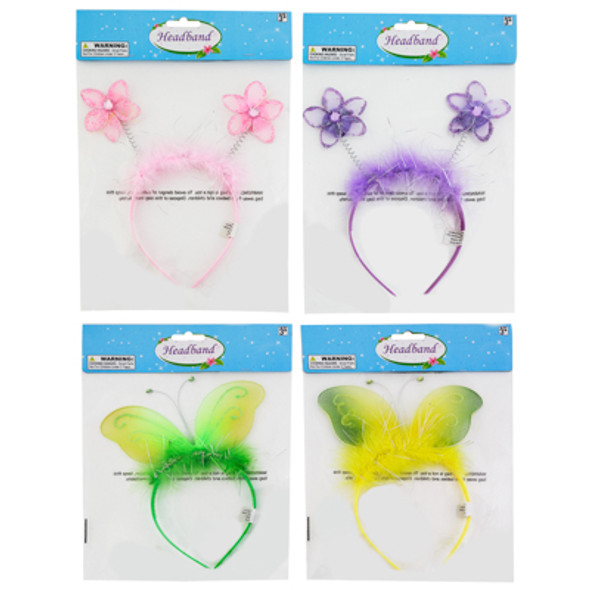 BUTTERFLY OR FLOWER HEADBAND 4AST W/GLITTER & GEMS PBH BUTTERFLY OR FLOWER HEADBAND 4AST W/GLITTER & GEMS PBH