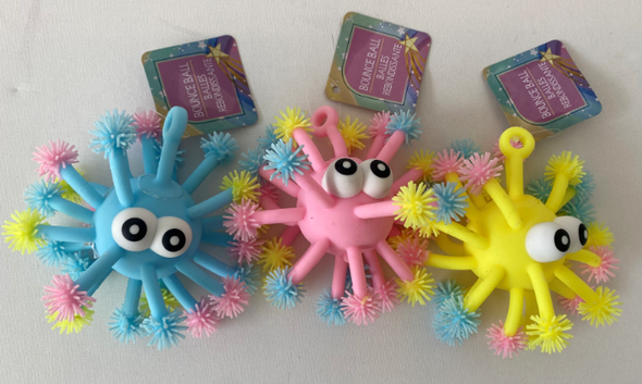 BOUNCY CRITTER FUZZY FOOTED/BIG EYE 3AST COLORS EA HT/24PC PDQ