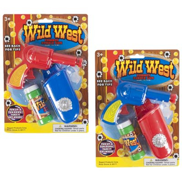 COWBOY BUBBLE GUN FRICTIONACTION W/2OZ BUBBLE 2AST CLRBLUE/RED BLISTER CARD COWBOY BUBBLE GUN FRICTIONACTION W/2OZ BUBBLE 2AST CLRBLUE/RED BLISTER CARD