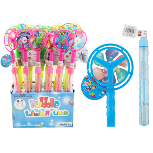 BUBBLE WAND W/WINDMILL TOP 4AST COLORS 11.75IN 24PC PDQ/UPC LABEL DUAL ACTION W/WHISTLE 1.5 OZ BUBBLE WAND W/WINDMILL TOP 4AST COLORS 11.75IN 24PC PDQ/UPC LABEL DUAL ACTION W/WHISTLE 1.5 OZ