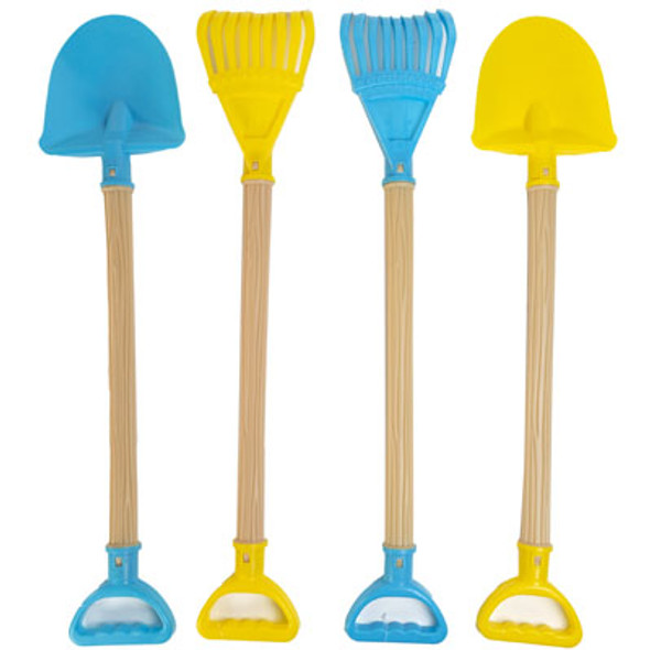 BEACH SHOVEL & RAKE 25IN L BLUE OR YELLOW SUMMER HT BEACH SHOVEL & RAKE 25IN L BLUE OR YELLOW SUMMER HT