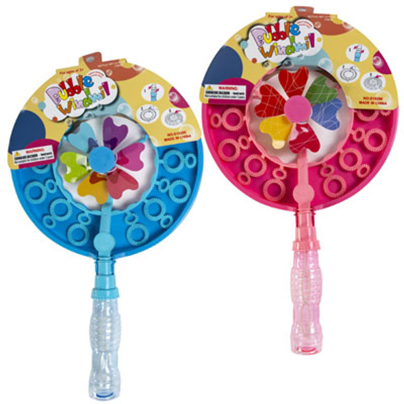 BUBBLE WAND W/WINDMILL &TRAY 9X15.9IN 2AST COLORS3.4 OZ SOLUTION