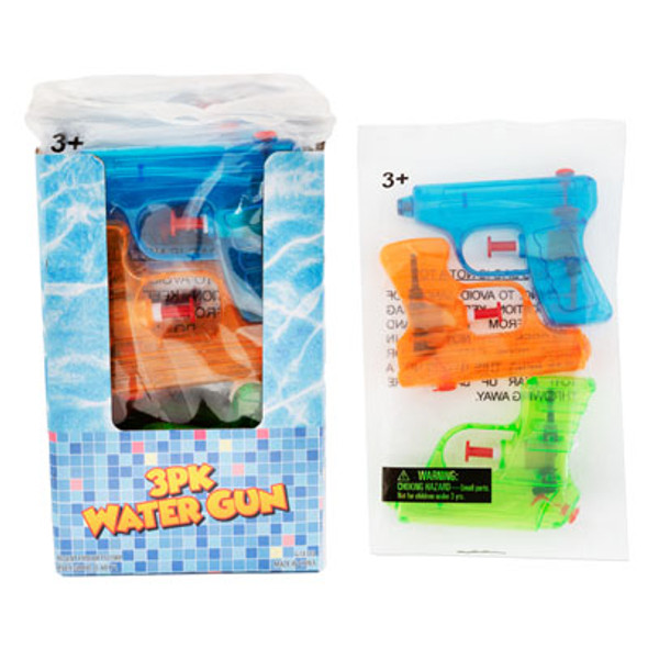 WATER GUN 3PK 4.5IN 3CLR PACK 12PC PDQ POLYBAG W/LABEL WATER GUN 3PK 4.5IN 3CLR PACK 12PC PDQ POLYBAG W/LABEL