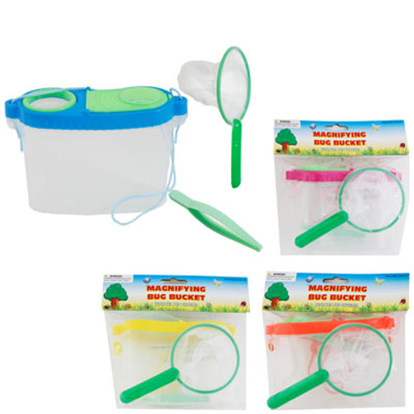 BUG BUCKET MAGNIFYING SET W/NET AND TWEEZER IN PBH 4AST COLORS BUG BUCKET MAGNIFYING SET W/NET AND TWEEZER IN PBH 4AST COLORS