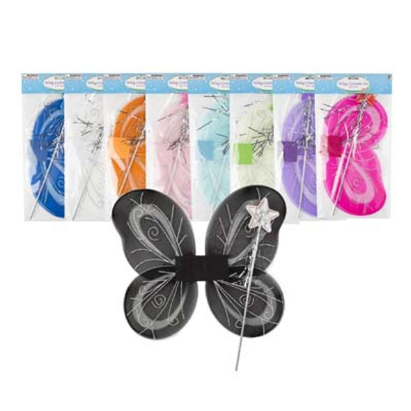 FAIRY WINGS 2-TONE W/WAND 9ASST COLORS 15IN PBH
