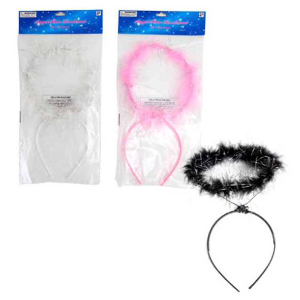 ANGEL HALO HEADBAND 3AST CLRSW/FEATHER & TINSEL/PBH12PC WHITE/6PC PINK/6PC BLACK ANGEL HALO HEADBAND 3AST CLRSW/FEATHER & TINSEL/PBH12PC WHITE/6PC PINK/6PC BLACK