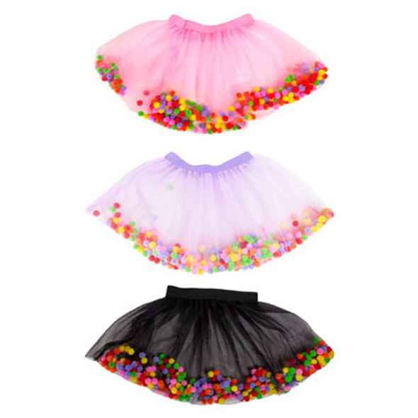 TUTU POMPOM FILLED TULLE KIDS 3AST COLORS/TIE ON CARDPURPLE/PINK/BLACK TUTU POMPOM FILLED TULLE KIDS 3AST COLORS/TIE ON CARDPURPLE/PINK/BLACK