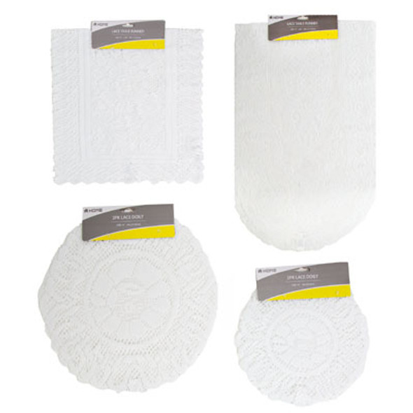LACE DOILY WHITE 1/2/3PK 4AST ROUND/RECT/OVAL HEADER CARD LACE DOILY WHITE 1/2/3PK 4AST ROUND/RECT/OVAL HEADER CARD