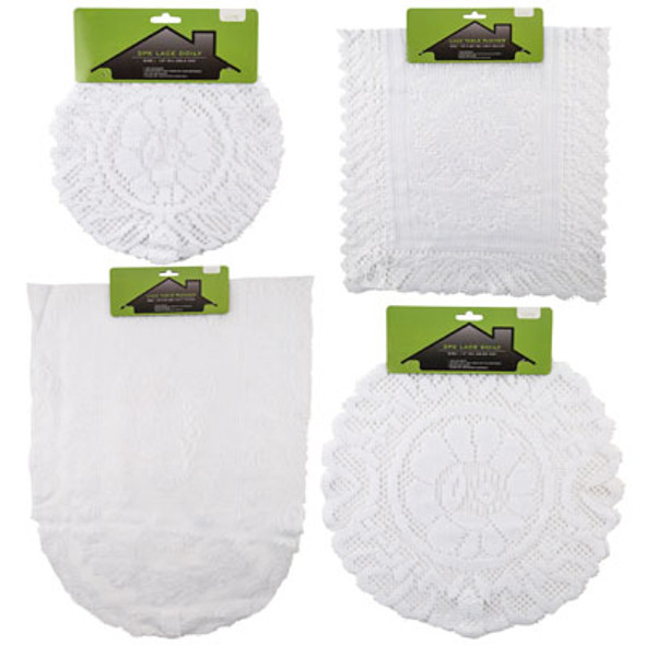 LACE DOILY WHITE 1/2/3PK 4ASTROUND/RECT/OVAL HEADER CARD LACE DOILY WHITE 1/2/3PK 4ASTROUND/RECT/OVAL HEADER CARD