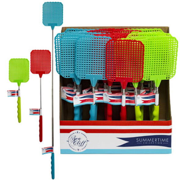 FLY SWATTER EXTENDABLE 3 AST CLRS 10 TO 28IN 24 PC PDQ