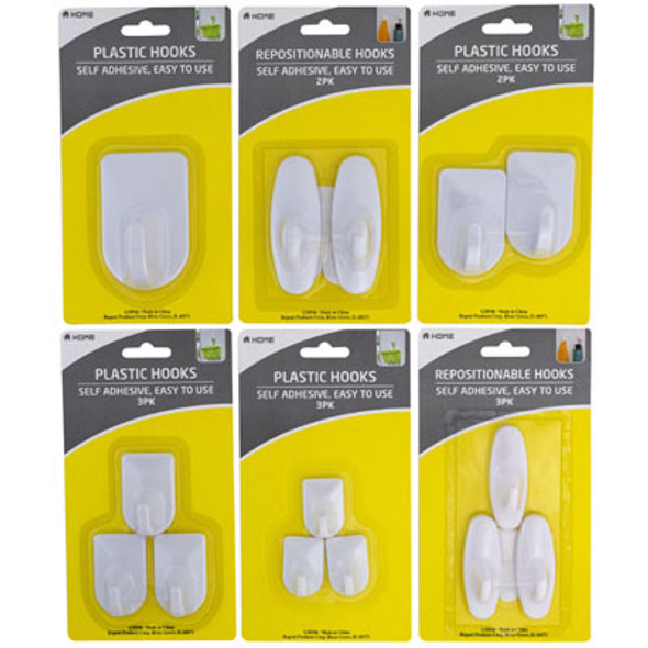 HOOKS ADHESIVE WHITE PLASTIC 6AST 1-3PKS 2-DAMAGE FREE/4-ADHESIVE HOUSEWARES BLC HOOKS ADHESIVE WHITE PLASTIC 6AST 1-3PKS 2-DAMAGE FREE/4-ADHESIVE HOUSEWARES BLC