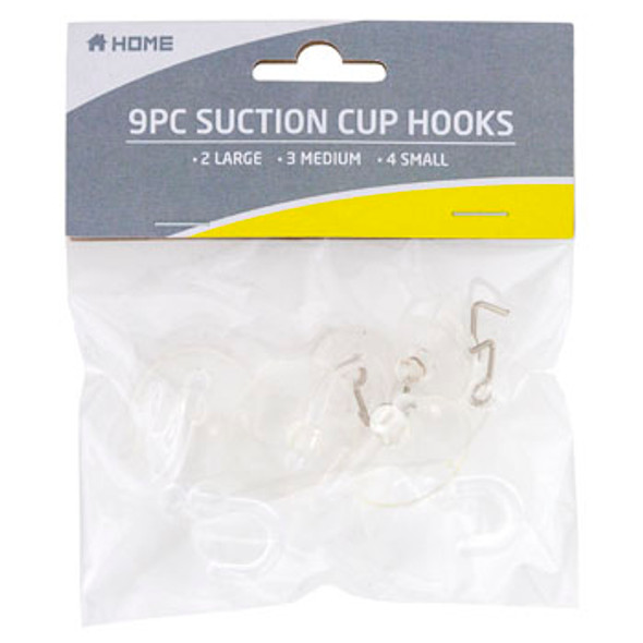 SUCTION CUP HOOKS 9CT CLEAR 2LG/3MED/4SM SUCTION CUP HOOKS 9CT CLEAR 2LG/3MED/4SM
