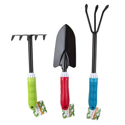 GARDEN TOOLS METAL W/SOFT GRIP HANDLE SPADE/CLAW/HOE 3AST CLR SEACH GARDEN/HT