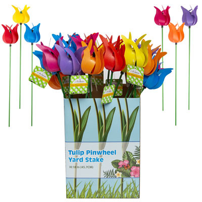 PINWHEEL TULIP YARD STAKE 18IN 6ASST COLOR W-K/D DISPLAY BOX EA/GARDEN HT