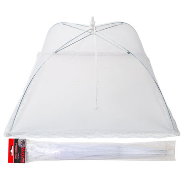FOOD UMBRELLA WHITE MESH W/LACE EDGE 17IN SQUARE PBH