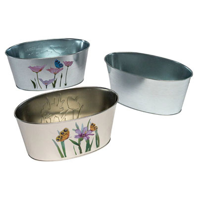 PLANTER TIN 3AST 8.7X4.9X4.33IN 2 FLORAL/1 PLAIN UPC LABEL