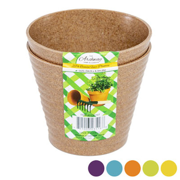 PLANTER 2PK ECOFRIENDLY BAMBOO FIBER 4.9D X 4.3H 6AST CLRS COLOR LABEL PLANTER 2PK ECOFRIENDLY BAMBOO FIBER 4.9D X 4.3H 6AST CLRS COLOR LABEL