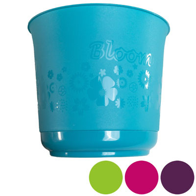 PLANTER PLASTIC W/EMBOSSD BLOOM FLORAL DESIGN 6.25DX5.5H 4AST CLR PINK/GREEN/BLUE/PURPLE UPC LABEL