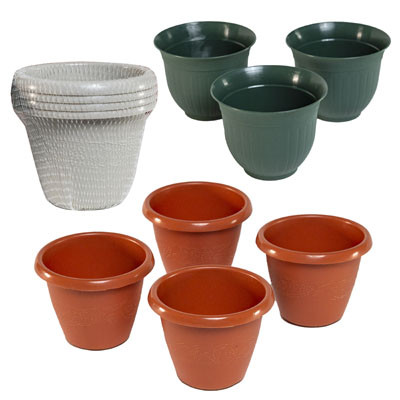 PLANTER MINI 3/4PK PLASTIC 3AST CLRS EMBOSSED LEAF MESHBAG/HT 3PK-4.75D X 3.5H/4PK-4D X 3H