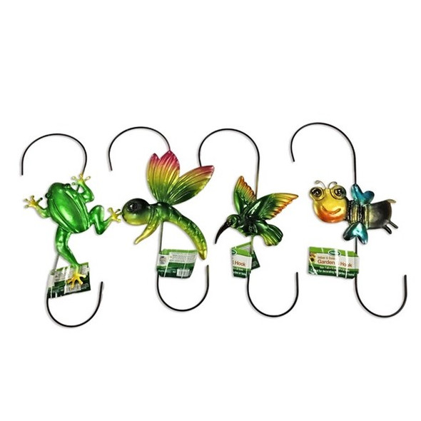 S-HOOK DECORATIVE 13IN PLANT HANGER W/ PAINTED FROG/BUG/BIRD