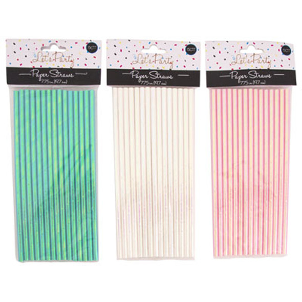 STRAWS PEARLIZED 15CT 3AST PAPER WHITE/PINK/GREEN PBH STRAWS PEARLIZED 15CT 3AST PAPER WHITE/PINK/GREEN PBH