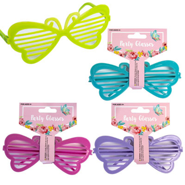 PARTY GLASSES SPRING BUTTERFLY W/GRILL 4AST ON 12PC MDSG STRIP BARBELL HEADER PARTY GLASSES SPRING BUTTERFLY W/GRILL 4AST ON 12PC MDSG STRIP BARBELL HEADER