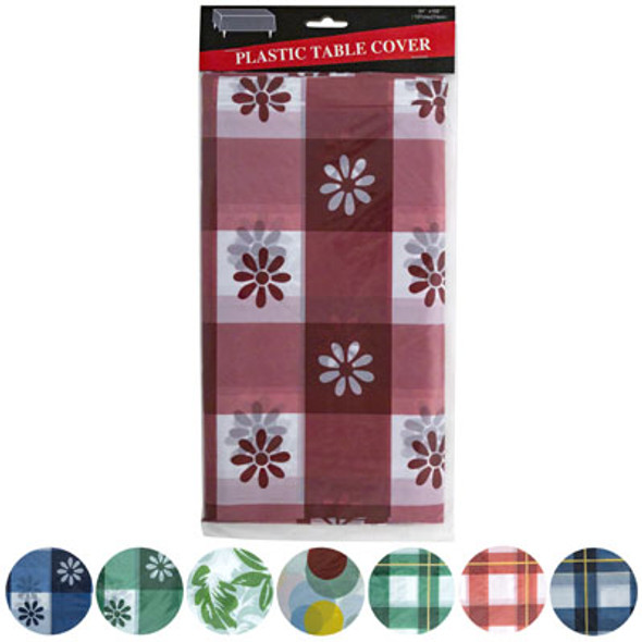 TABLECOVER PLASTIC 54X108IN 8AST PICNIC/PARTY ALL-OVER PRINTSPBH