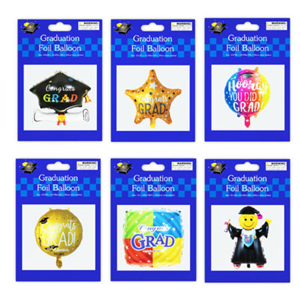 GRAD FOIL BALLOON 6AST 13.78-31.5IN W/STRAW PB/INSERT