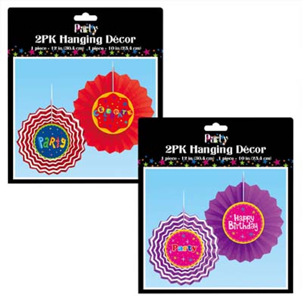 TISSUE FAN 2PK PARTY HANGING DECOR 12 & 10IN/ PK 2AST DESIGN PB/INSERT TISSUE FAN 2PK PARTY HANGING DECOR 12 & 10IN/ PK 2AST DESIGN PB/INSERT
