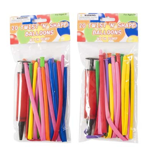 BALLOON TWIST N SHAPE 20PC W/PUMP 11.8INL AST CLRS/PARTY PBH BALLOON TWIST N SHAPE 20PC W/PUMP 11.8INL AST CLRS/PARTY PBH
