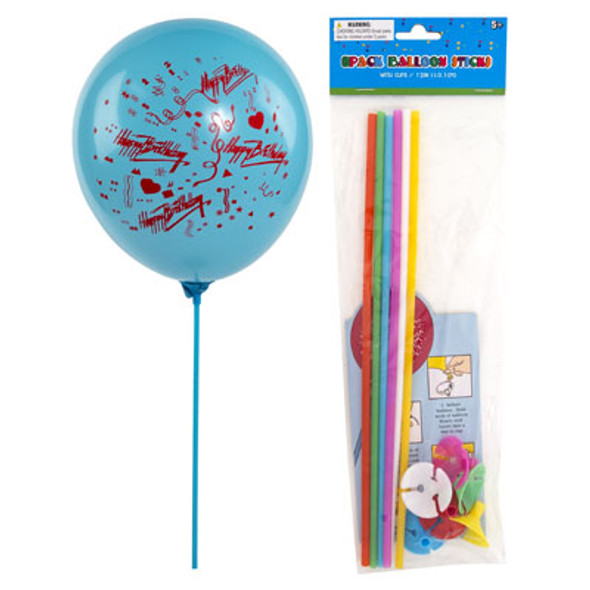 BALLOON STICKS WITH CUPS 6PK 12IN L PARTY/PBH BALLOON STICKS WITH CUPS 6PK 12IN L PARTY/PBH