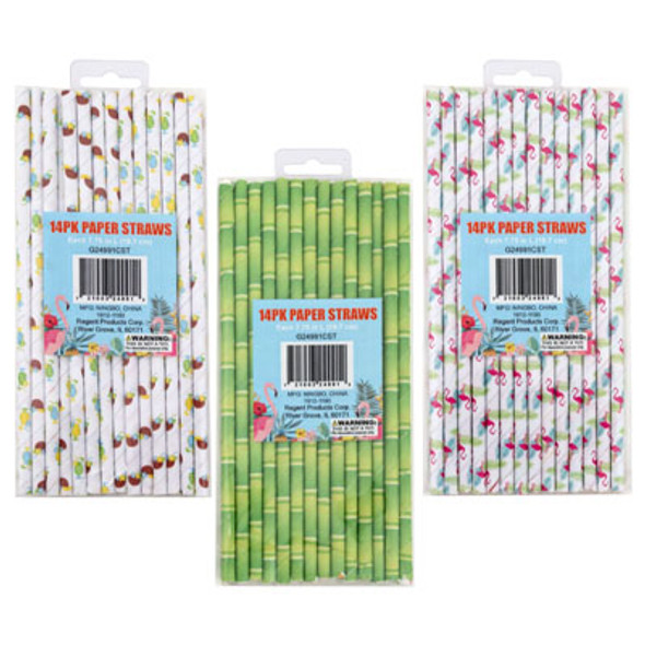 STRAW PAPER SUMMER PRINT 3AST 14CT ON 12PC MDSG STRIP/SOLID STYLE PER PACK